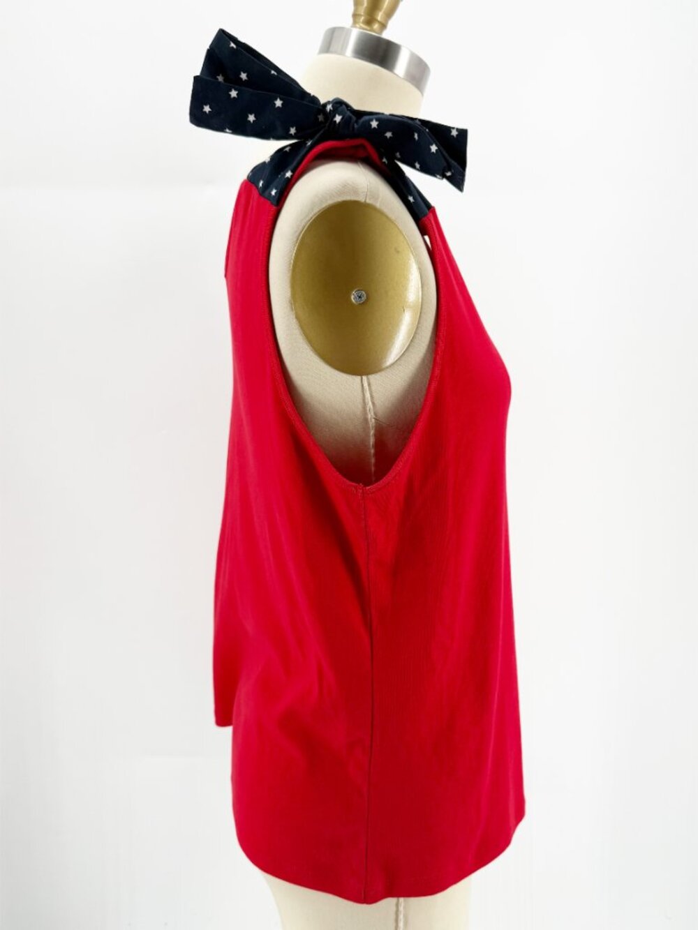 Tommy Hilfiger Red V-Neck Tank w/ Navy Star Print Bow Detail XL - Picture 3 of 11